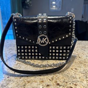 Michael Kors Greenwich Small Studded Crinkled Leather Crossbody Bag